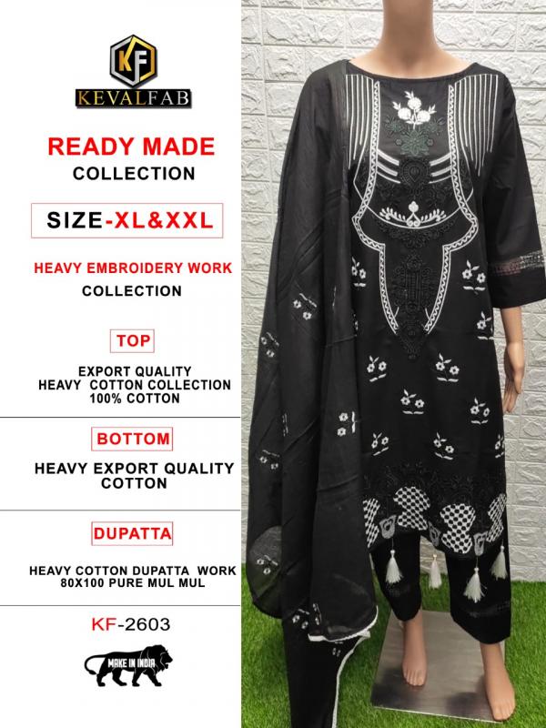 Keval Fab Black & White Collection Embroidery Work-Readymade Suit